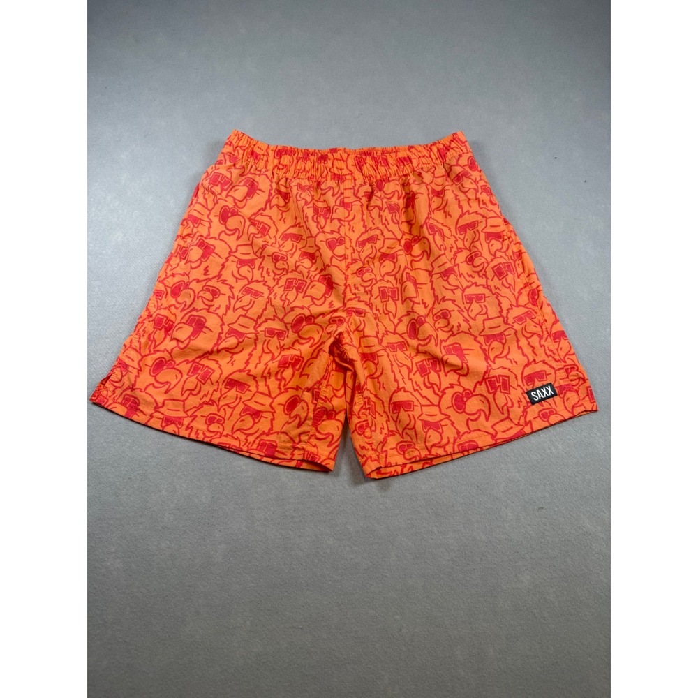 SAXX Go Coastal 2N1 Volley Swim Shorts Mens Large Orange Red Bird Print 7 Inseam
